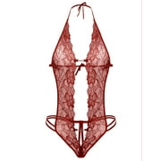 AVIDLOVE Lingerie for Women Lace Bodysuit Halter One Piece Lingerie Sleepwear Black M