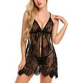 thumbnail image 1 of Avidlove Lingerie for Women Lace Chemise V Neck Sexy Exotic Open Front Negligee Black, L, 1 of 2