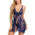 thumbnail image 1 of Avidlove Lingerie for Women Lace Chemise V Neck Sexy Exotic Open Front Negligee Navy Blue, S, 1 of 2