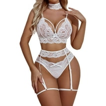 Avidlove Lingerie with Gartere for Women Lenceria Sexy Para Mujer Floral Lace Lingerie(WhiteM)