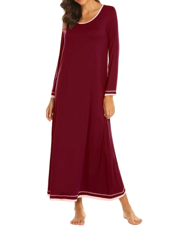 Long Nightgown for Women Long Sleeve Nightshirt Full Length Sleepwear Soft Loungewear S-3XL