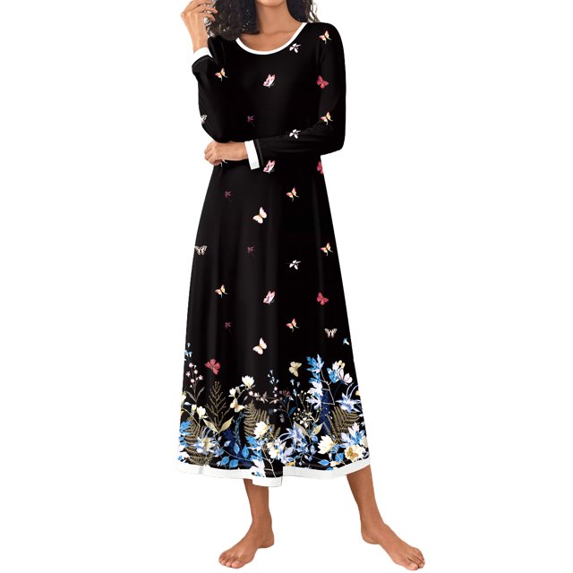 Avidlove Long Nightgown for Women Long Sleeve Nightshirt Full Length Sleepwear Soft Loungewear S-4XL
