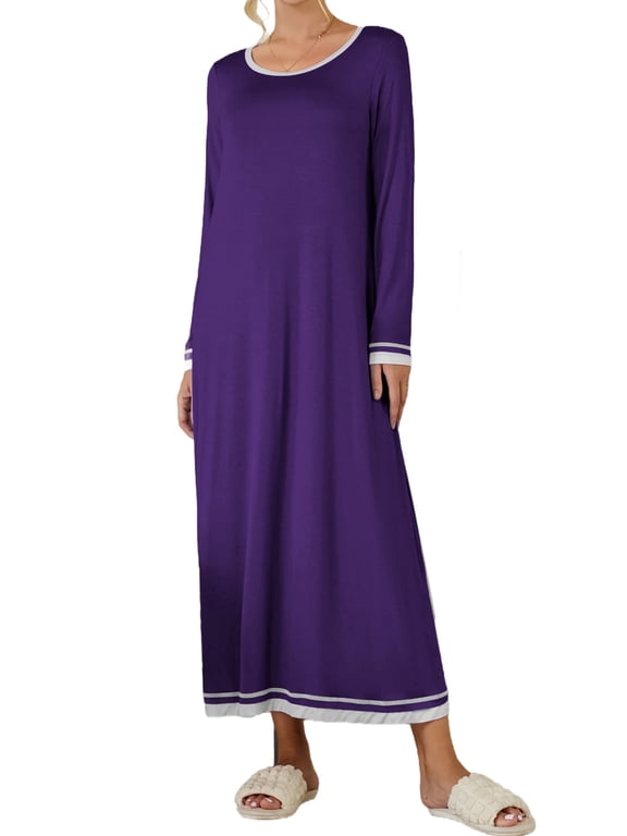 Long Nightgown for Women Long Sleeve Nightshirt Full Length Sleepwear Soft Loungewear S-4XL