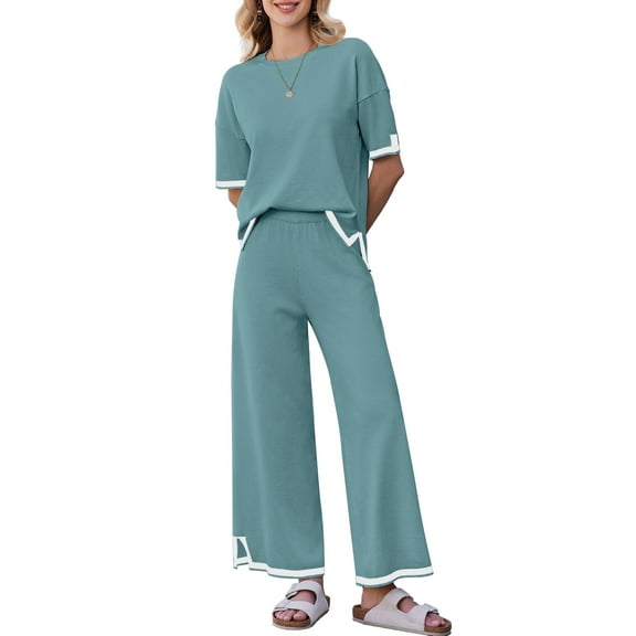 Avidlove Lounge Sets for Women Travel Outfits 2 Piece Sets Knit Short Sleeve Sweater Loungwear