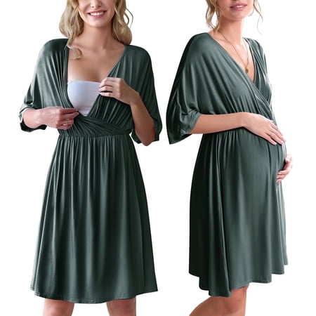 Avidlove Maternity Dress for Photoshoot 3 in 1 Labor/Delivery/Hospital Gown Maternity Nursing Nightgown Sleepwear for Breastfeeding Casual Baby Shower Dress S-XXL
