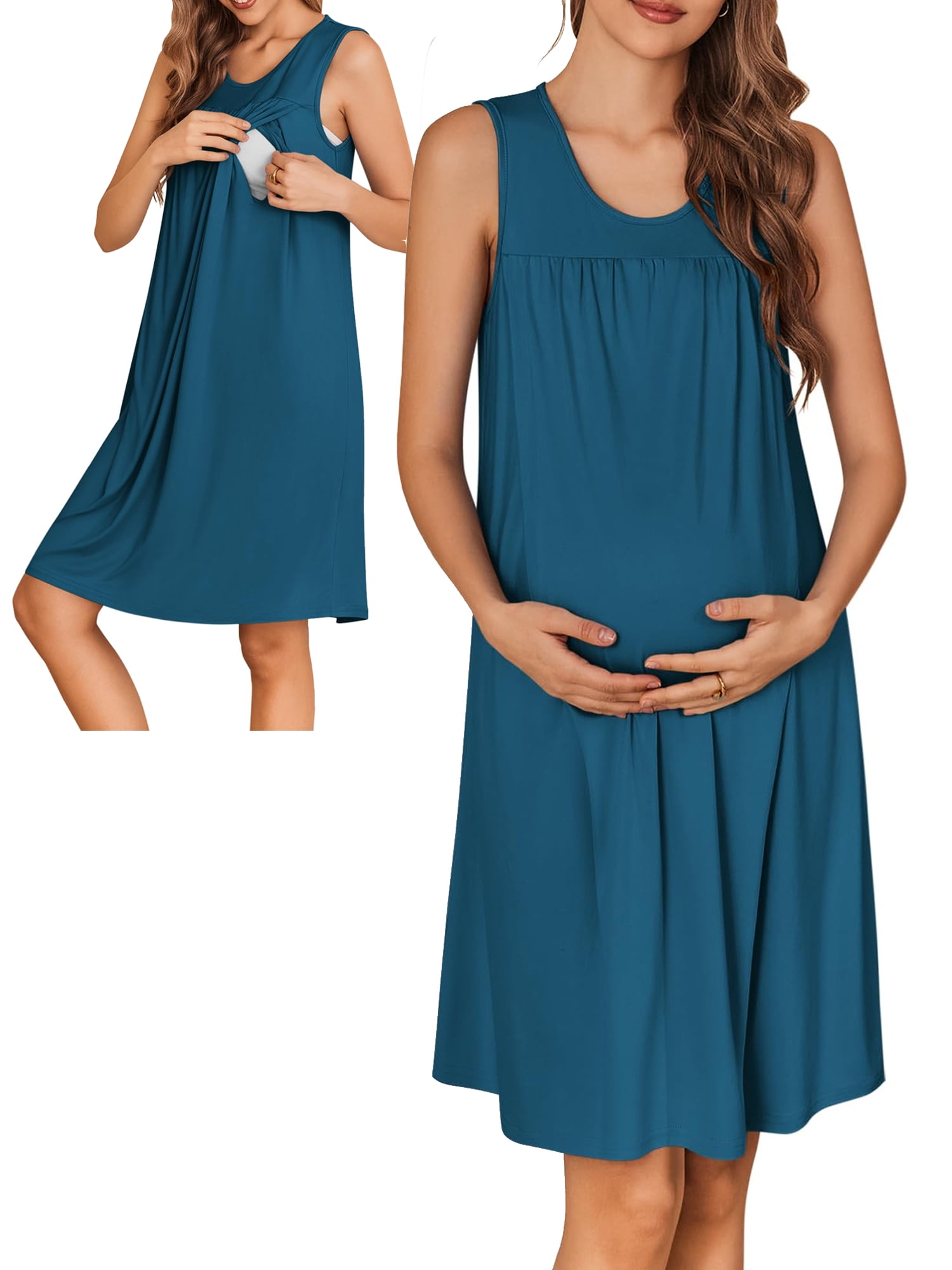 Avidlove Maternity Nursing Nightgown Dress Pleated Hospital Gowns for