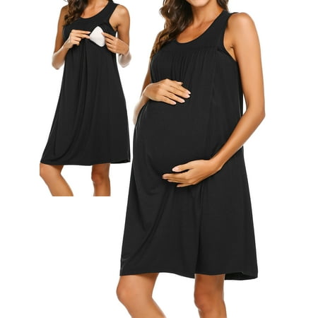 Avidlove Maternity Nursing Nightgown Dress Pleated Hospital Gowns for Women Sleeveless Tank Labor Delivery Breastfeeding Dresses