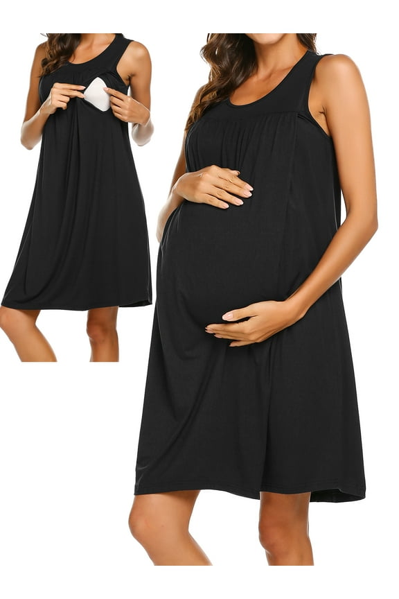 Maternity Nursing Nightgown Dress Pleated Hospital Gowns for Women Sleeveless Tank Labor Delivery Breastfeeding Dresses