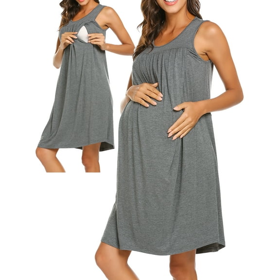 Avidlove Maternity Nursing Nightgown Dress Pleated Hospital Gowns for Women Sleeveless Tank Labor Delivery Breastfeeding Dresses