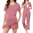 thumbnail image 1 of Avidlove Maternity Nursing Pajamas Set 3 Piece Short Sleeve Postpartum Breastfeeding Top Pregnancy Shorts and Long Pants, 1 of 8