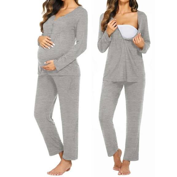 Avidlove Maternity Nursing Pajamas Set Labor Delivery Breastfeeding Sleepwear Long Sleeve Top and Long Pants Pjs Pregnancy Sleepwear