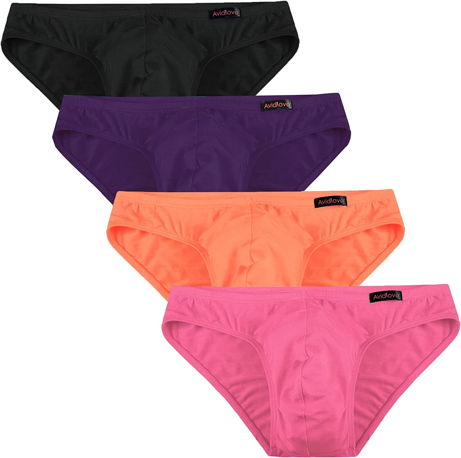Avidlove Low Rise Briefs for Men Mens Underwear Bikini Briefs 4 Pack  Microfiber Thong Bikini Underwear（Black/Orange/Purple/Fluorescent Pink L) 