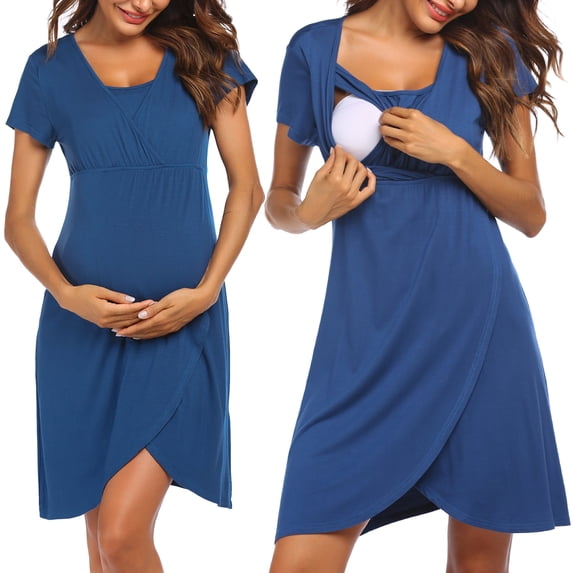 Avidlove Nursing Nightgowns 3 In 1 Maternity Gown Short Sleeve Breasfeeding Sleepwear Labor and Delivery Dress