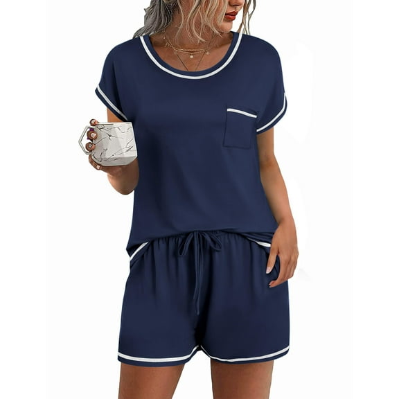 Avidlove Pajama Set for Women 2 Piece Soft Short Sleeve Pj Top and Shorts Sleepwear Round Neck Lounge Set with Pockets