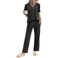 thumbnail image 1 of Avidlove Pajama Set for Women Ribbed Knit Lounge Set Short Sleeve Pj Tops and Long Pants Two Piece Matching Outfit Sets with Pockets, 1 of 7