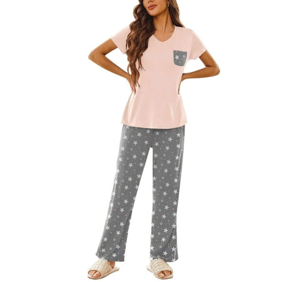 Avidlove Women's Pajama Set 2 Piece Short Sleeve Pj with Long Star Print Pants Sleepwear Soft Loungewear