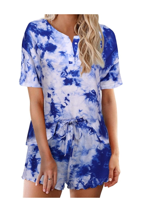 Pajama Sets for Women 2 Piece Tie Dye Loungewear Set Cotton Tops & Shorts Ladies Pj Sets Sleepwear Matching Lounge Sets