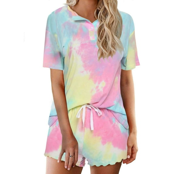 Avidlove Pajama Sets for Women 2 Piece Tie Dye Loungewear Set Cotton Tops & Shorts Ladies Pj Sets Sleepwear Matching Lounge Sets
