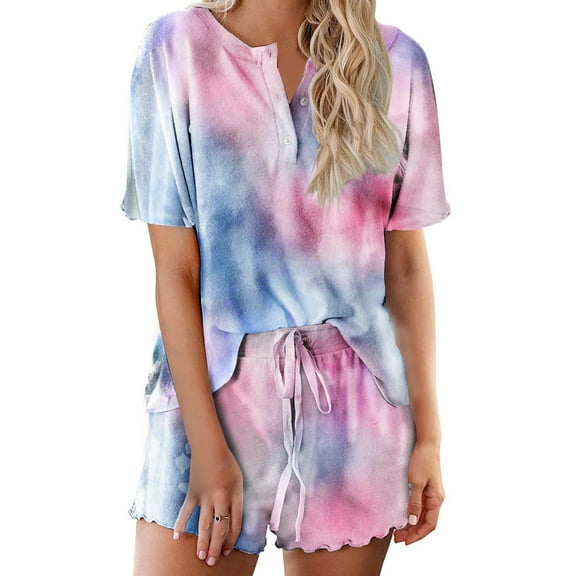 Avidlove Pajama Sets for Women 2 Piece Tie Dye Loungewear Set Cotton Tops & Shorts Ladies Pj Sets Sleepwear Matching Lounge Sets
