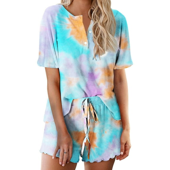 Avidlove Pajama Sets for Women 2 Piece Tie Dye Loungewear Set Cotton Tops & Shorts Ladies Pj Sets Sleepwear Matching Lounge Sets