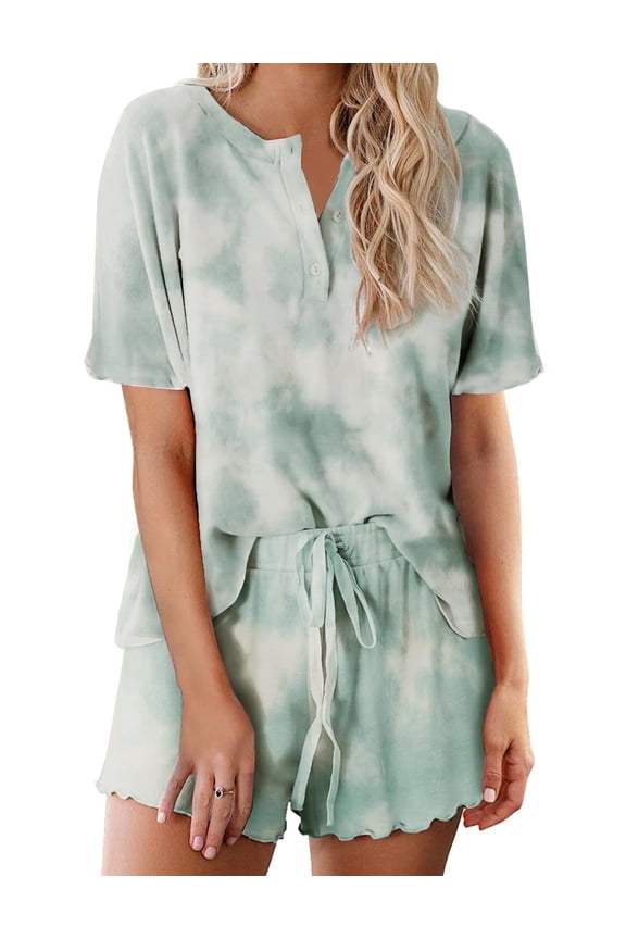 Pajama Sets for Women 2 Piece Tie Dye Loungewear Set Cotton Tops & Shorts Ladies Pj Sets Sleepwear Matching Lounge Sets