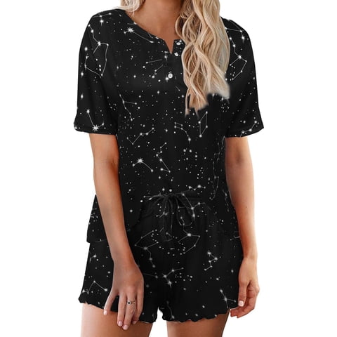 Pajama Sets for Women 2 Piece Printed Loungewear Set Cotton Tops & Shorts Ladies Pj Sets Sleepwear Matching Lounge Sets