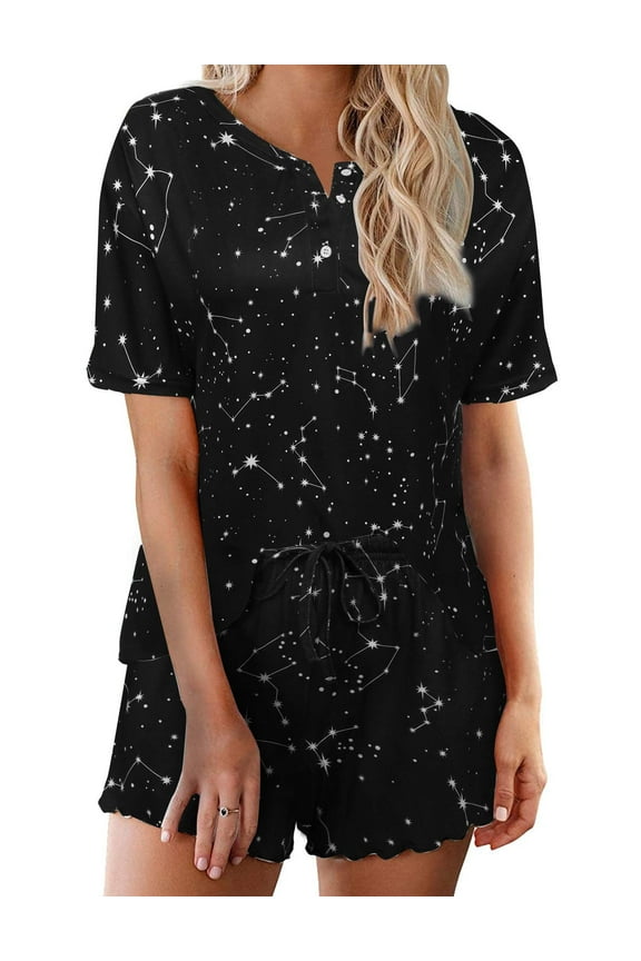Pajama Sets for Women 2 Piece Tie Dye Loungewear Set Cotton Tops & Shorts Ladies Pj Sets Sleepwear Matching Lounge Sets