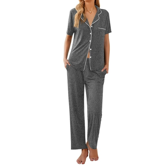 Avidlove Pajama Sets for Women 2 piece Short Sleeve Button Up Pj Sets with Long Pants Notch Collar Matching loungewear set Sleepwear with Pockets