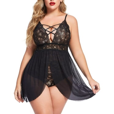 Avidlove Plus Size Lace Chemsie Woman Lingerie Sleepwear Bridal Nightdress (Black XXL)