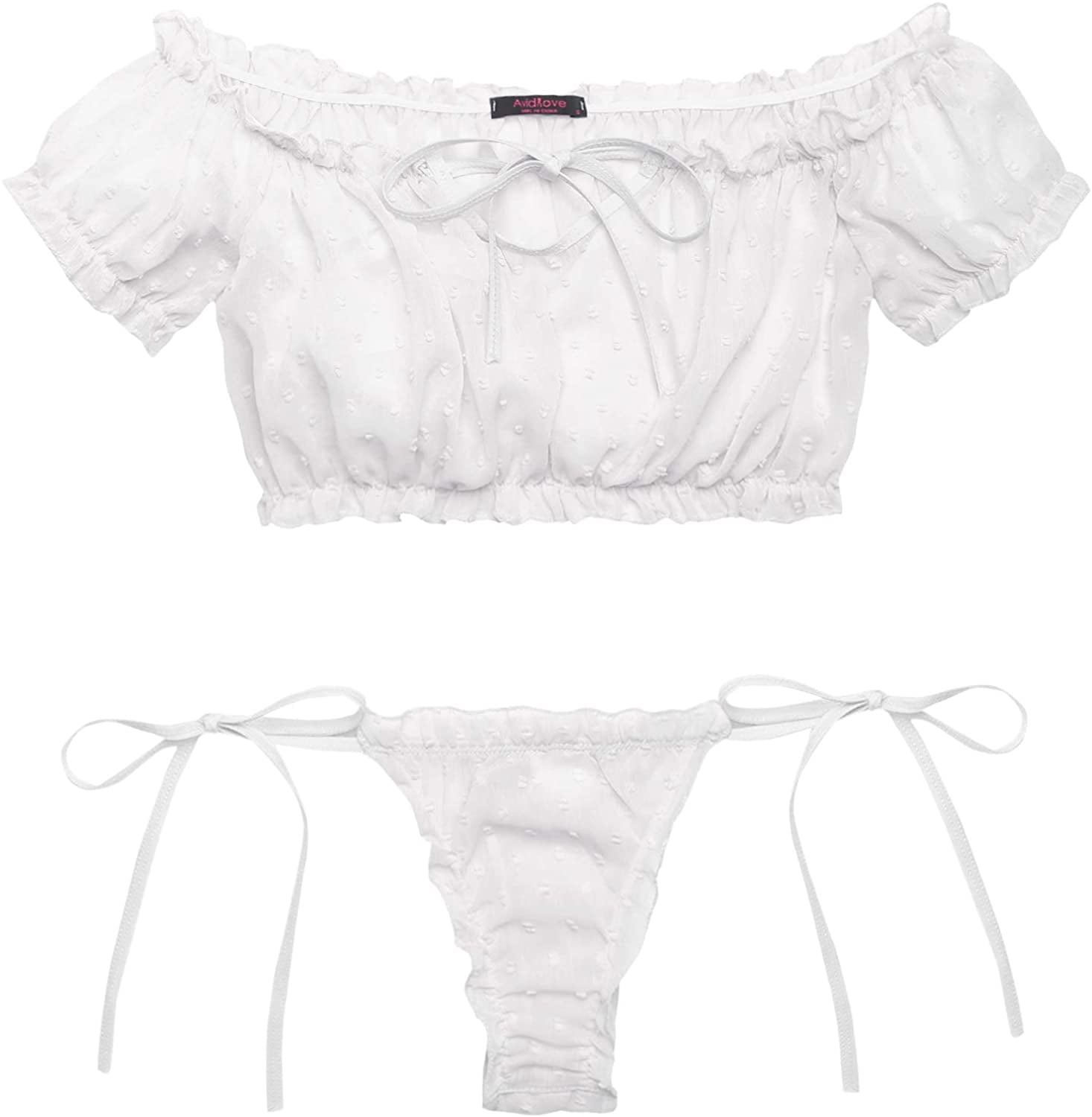 Avidlove Women's Lace Lingerie Bra and Panty Set Bow Tie Babydoll