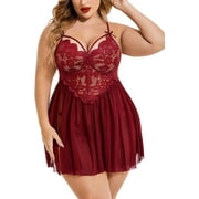 AVIDLOVE Plus Size Lingerie for Women Sexy Strap Lace Chemise Nightgown V Neck Nighty Side Slit Mesh Sleepwear