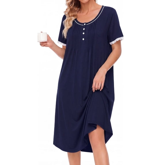 KISSGAL Plus Size Nightgowns for Women Button Front Henley Neck House Dress Short Sleeve Soft Pajamas Dress Sleepwear