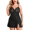 thumbnail image 1 of Avidlove Sexy Plus Size Lingerie For Women Satin Lace Mesh Strap Chemise V Neck Black 3XL, 1 of 6