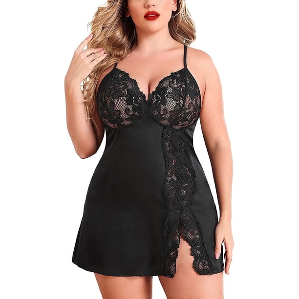 Avidlove Sexy Plus Size Lingerie For Women Satin Lace Mesh Strap Chemise V  Neck Black 3XL - Walmart Business Supplies