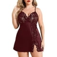 thumbnail image 1 of Avidlove Sexy Plus Size Lingerie Lace Nightgown Satin Sleepwear Sets for Women Dark Red X-Large, 1 of 5