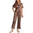 thumbnail image 1 of Avidlove Silk Pajamas for Women Satin Short Sleeve Pajamas Set with Ruffle 2 Pieces Button Down Tops and Pants, 1 of 4