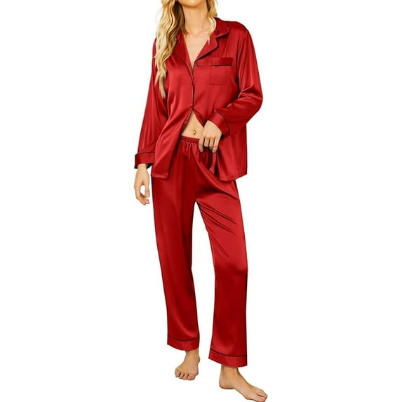 Avidlove Silk Satin Pajamas Women's Long Sleeve Sleepwear Soft Button Down Pj Set 2 Piece Loungewear S-XXL