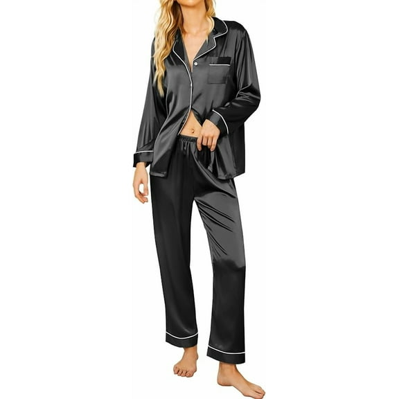 Avidlove Silk Satin Pajamas Women's Long Sleeve Sleepwear Soft Button Down Pj Set 2 Piece Loungewear S-XXL