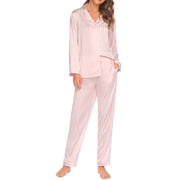 KISSGAL Satin Pajamas Womens Long Sleeve Sleepwear Soft Button Down Pj Set 2 Piece Loungewear S-XXL