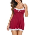 thumbnail image 1 of Avidlove Sleepwear Women Lingerie Lace Chemises V-Neck Nightgown Full Slip Babydoll Dress Dark Red, 1 of 7