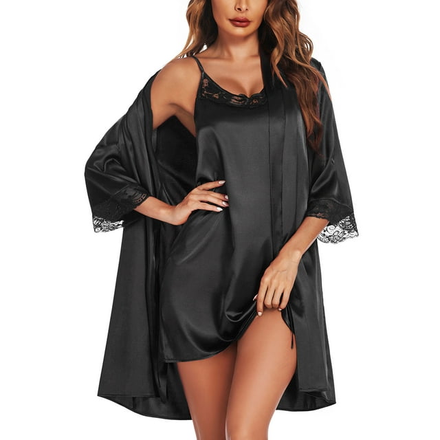 Avidlove Womens Robe Sets Sleepwear Satin Silk Sexy Nightgown with
