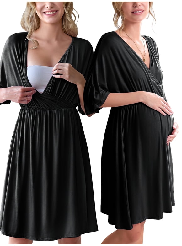 Maternity Dress for Photoshoot 3 in 1 Labor/Delivery/Hospital Gown Maternity Nursing Nightgown Sleepwear for Breastfeeding Casual Baby Shower Dress S-XXL