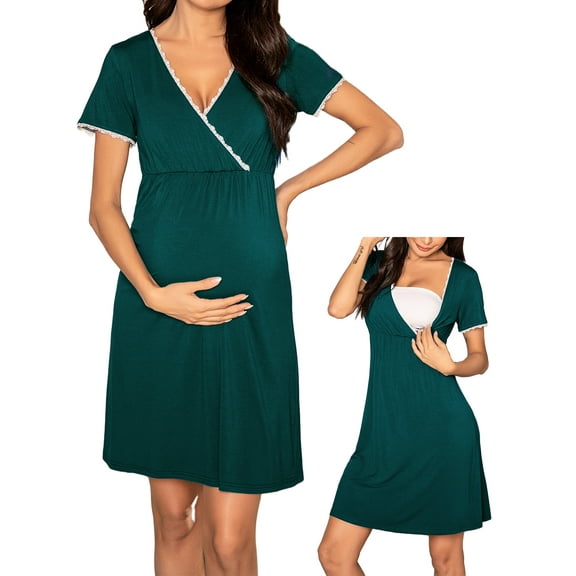 Avidlove Women 3 in 1 Delivery/Labor/Nursing Nightgown Short Sleeve Pleated Maternity Sleepwear for Breastfeeding Sleep Dress(S-XXL)