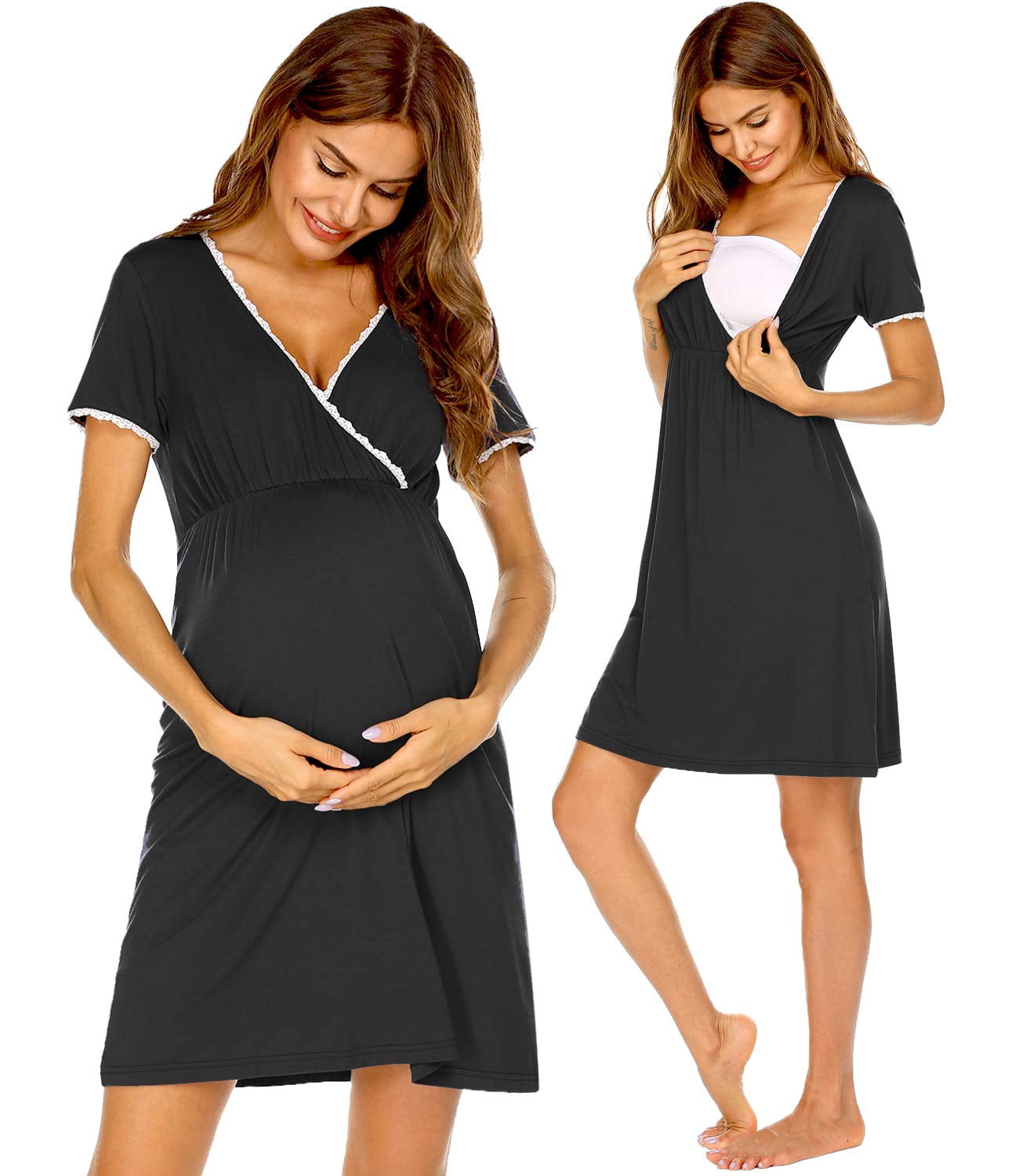 Frida Mom Labor and Delivery Gown, Maternity & Postpartum Nursing Gown,  Jersey Nightgown, One Size 