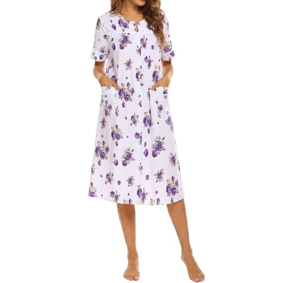 Avidlove Women Button Down Front Dusters Housecoat Oversized Nightgown Short Sleeve Lounge Dress Sleepwear with Pockets