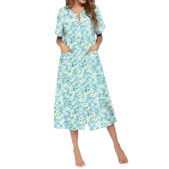 Avidlove Women Button Down Front Dusters Housecoat Oversized Nightgown Short Sleeve Lounge Dress Sleepwear with Pockets