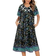 Avidlove Women Button Down Nightgown Short Sleeve House Coat with Pocket Print Sleepwear House Dress