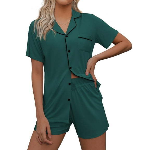 Avidlove Women Button Down Pajama Sets Short Sleeve Shirt with Shorts 2 Piece Pjs Sets Soft Sleepwear Nightwear Button Up Notch Collar Loungewear Set