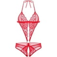 thumbnail image 1 of Avidlove Women Deep V Lingerie Mini One Piece Lace Bodysuit Red, 1 of 2