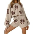 thumbnail image 1 of Avidlove Women Knit Pajamas Set Log Sleeve Floral Tops with Shorts 2 Piece Matching Sweater Sleepwear, 1 of 5